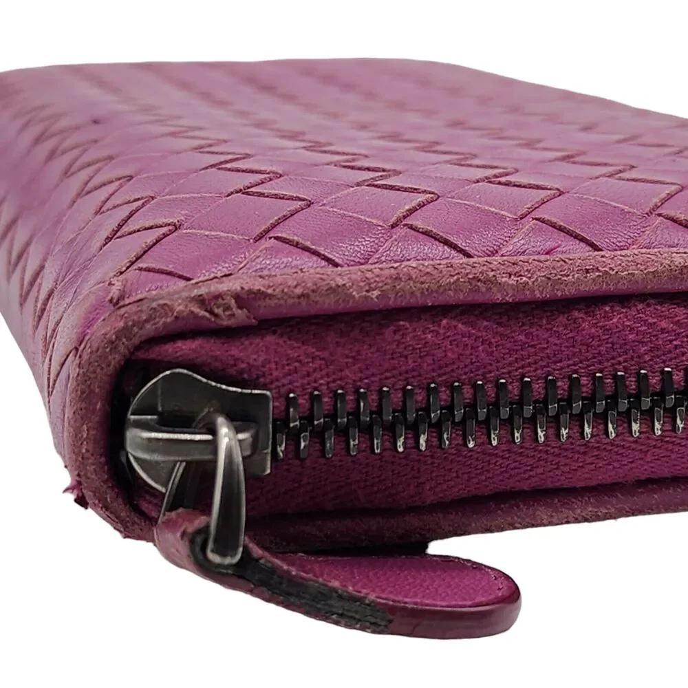 Bottega Veneta Intrecciato Leather Zip Around Wallet in Orchid